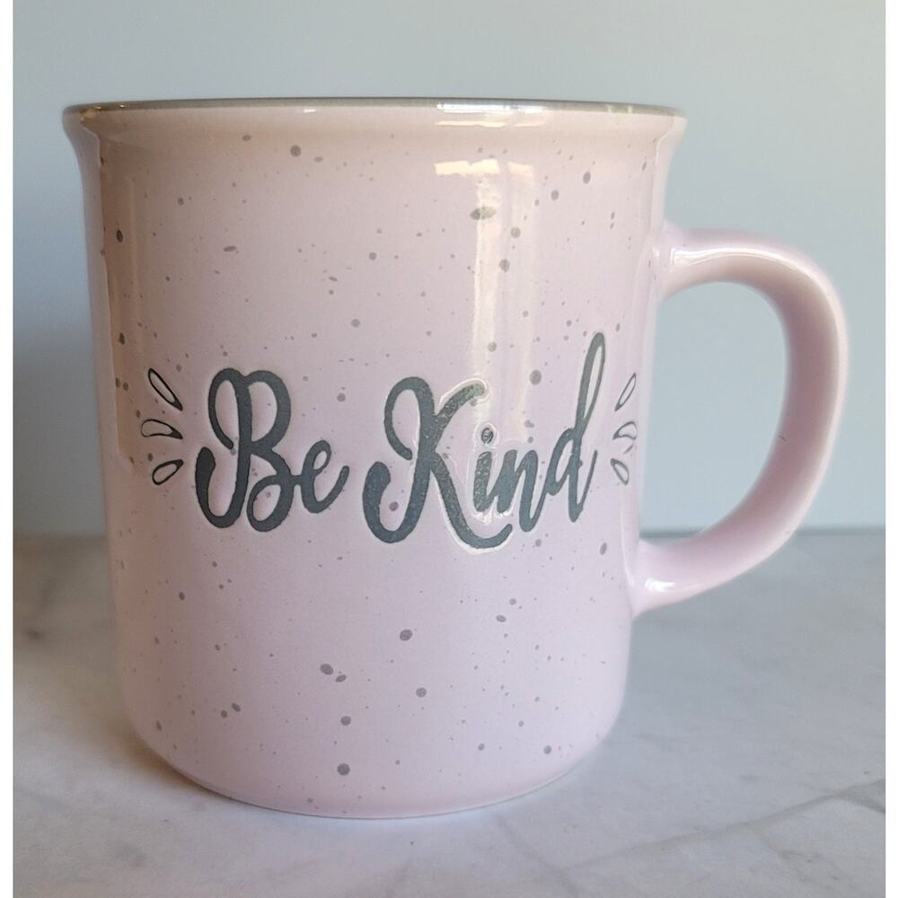 Cottagecore Pink and Grey Speckled BE KIND Ceramic Coffee or Tea Mug 14 oz - Picture 2 of 10